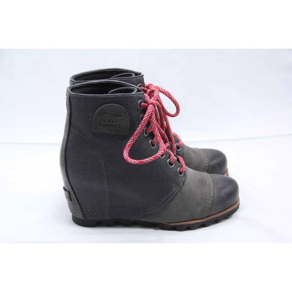 Sorel PDX Wedge Boots Women's Size 7.5 Gray Canvas Leather Cap Toe NL2796-089